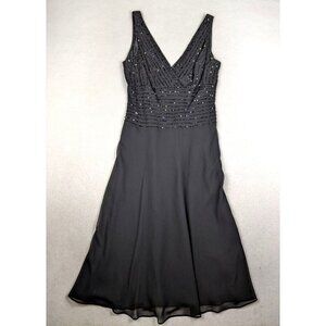 S.L. FASHIONS - WOMEN'S BLACK A-LINE FIT & FLARE BEADED DRESS - SIZE 10
